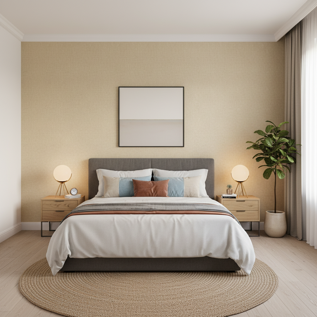 Dublin Linen - Pebble Beige By Lee Jofa | Colour Complements Ii |Solid Texture Multipurpose - Bedroom Room Setting