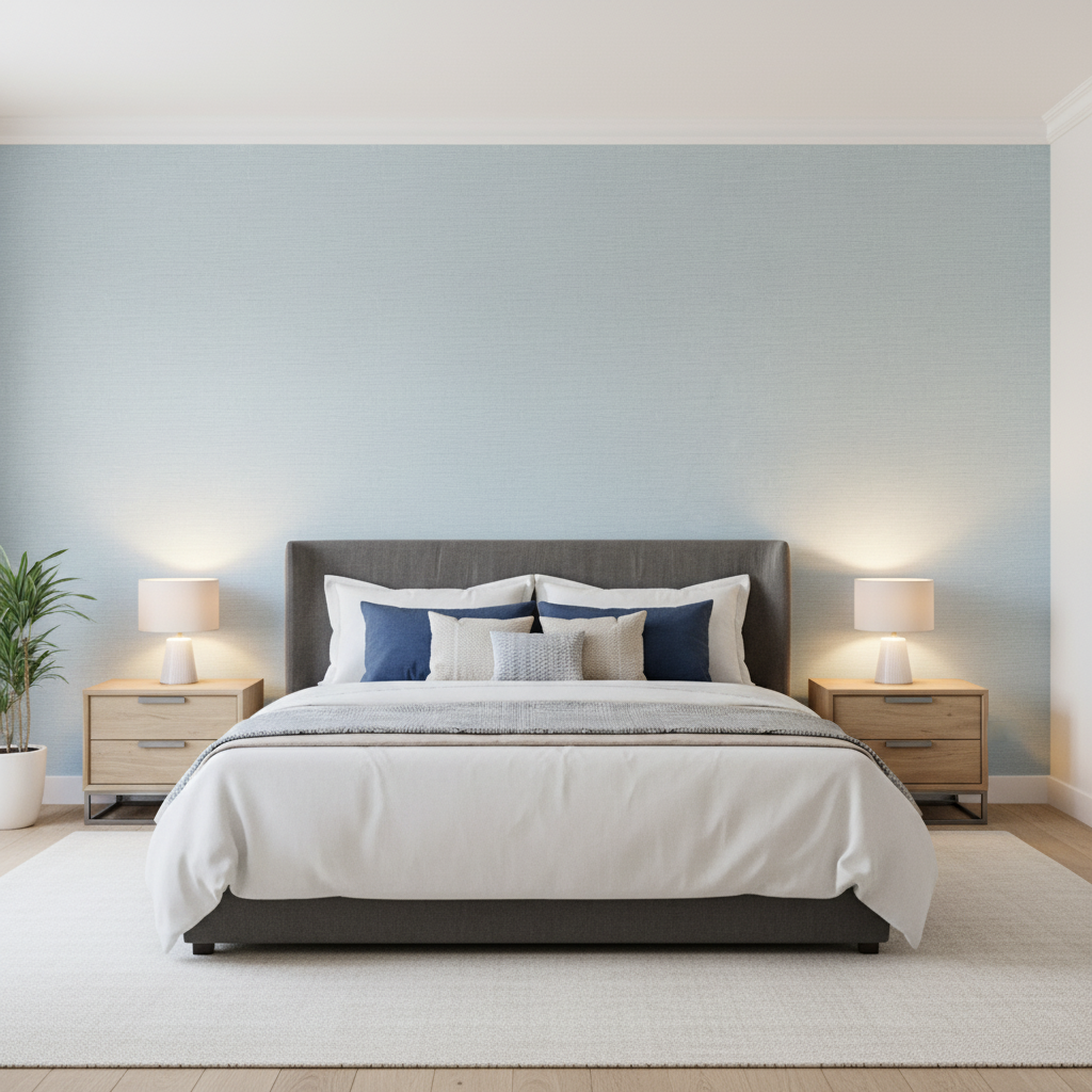 Dublin Linen - Sky Blue By Lee Jofa | Colour Complements Ii |Solid Texture Multipurpose - Bedroom Room Setting