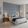 Eldora Print - Indigo Dark Blue By Lee Jofa | Breckenridge |Botanical & Floral Global Multipurpose Print - Bedroom Room Setting