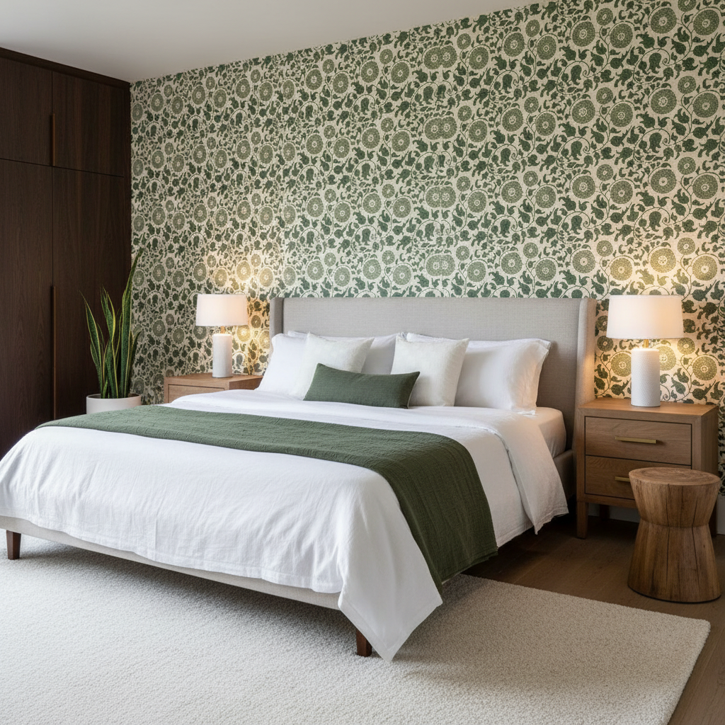 Eldora Print - Juniper/Leaf Green By Lee Jofa | Clare Prints |Botanical & Floral Global Multipurpose Print - Bedroom Room Setting