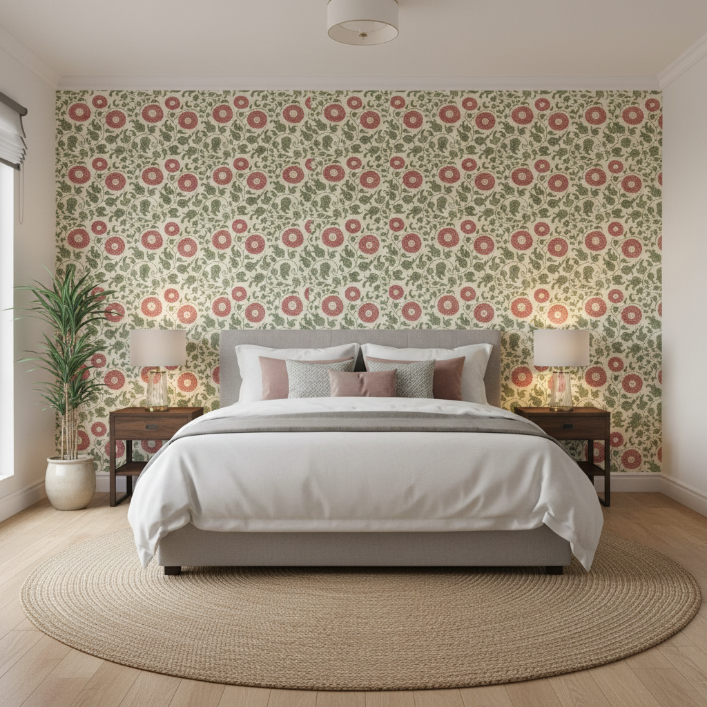 Eldora Print - Leaf/Rose Green By Lee Jofa | Clare Prints |Botanical & Floral Global Multipurpose Print - Bedroom Room Setting