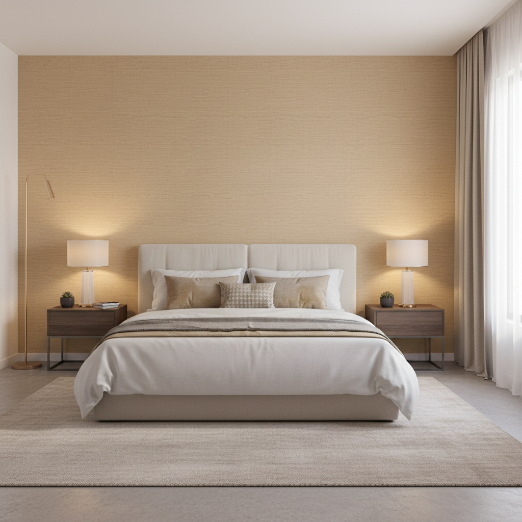 Gemma Velvet - Sand Beige By Lee Jofa | Gemma Performance Velvet | Solid Upholstery Velvet - Bedroom Room Setting