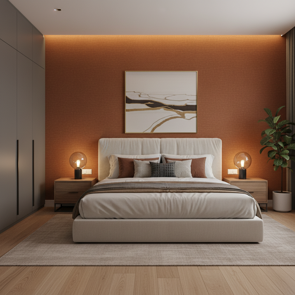 Gemma Velvet - Spice Rust By Lee Jofa | Gemma Performance Velvet | Solid Upholstery Velvet - Bedroom Room Setting