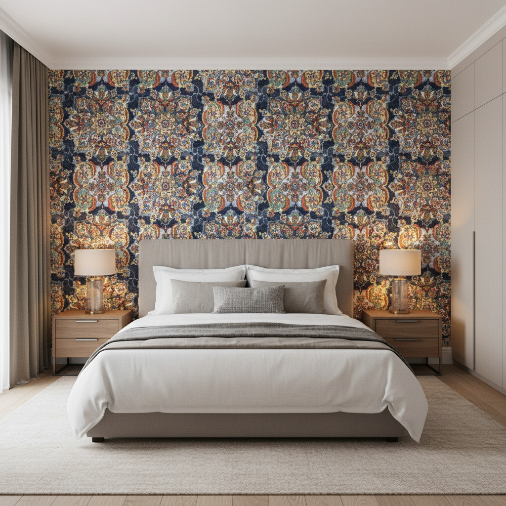 Granada Print - Denim Dark Blue By Lee Jofa | Oscar De La Renta Iv | Damask Multipurpose Print - Bedroom Room Setting