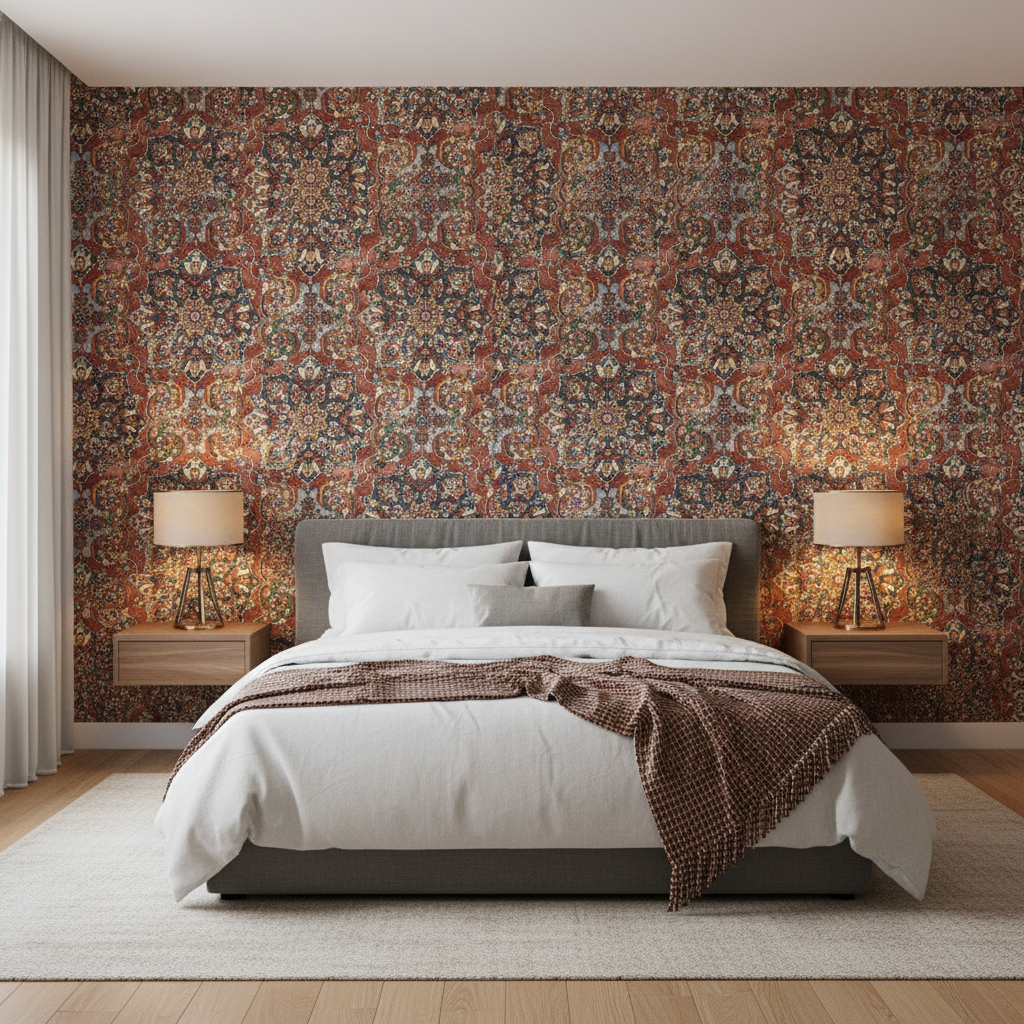 Granada Print - Ruby Red By Lee Jofa | Oscar De La Renta Iv | Damask Multipurpose Print - Bedroom Room Setting