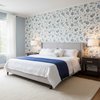 Hollin Print - Indigo Blue By Lee Jofa | Manor House |Botanical & Floral Jacobeans Multipurpose Print - Bedroom Room Setting