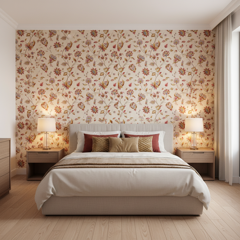 Hollin Print - Spice Multi By Lee Jofa | Manor House |Botanical & Floral Jacobeans Multipurpose Print - Bedroom Room Setting
