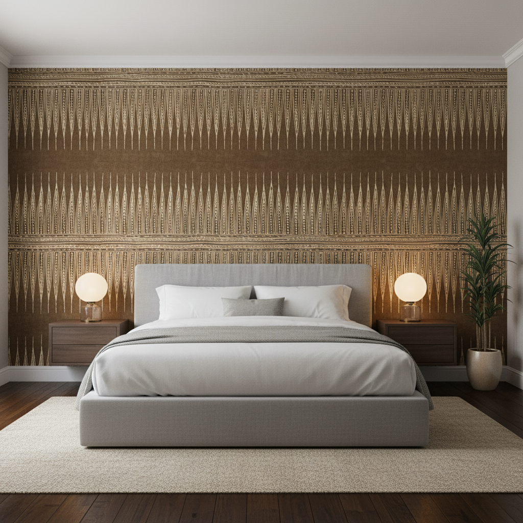 Indian Zag - Bark Brown By Lee Jofa | Suzanne Rheinstein *Hollyhock Ii | Global Multipurpose Print - Bedroom Room Setting