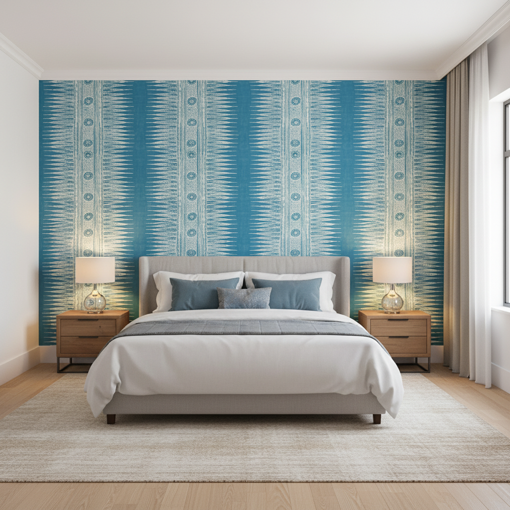 Indian Zag - Marine Blue By Lee Jofa | Suzanne Rheinstein Iii | Global Multipurpose Print - Bedroom Room Setting