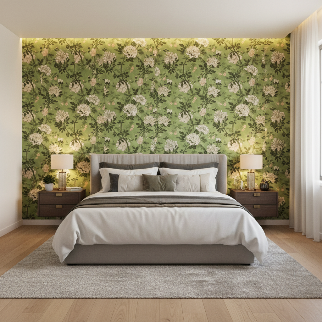 Inisfree - Meadow Green By Lee Jofa | Carrier And Company |Botanical & Floral  Multipurpose Print - Bedroom Room Setting