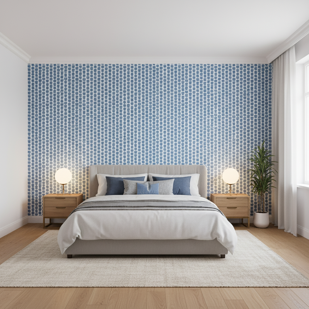 Kaya Ii - Blue Blue By Lee Jofa | Westport | Small Scale Multipurpose Print - Bedroom Room Setting