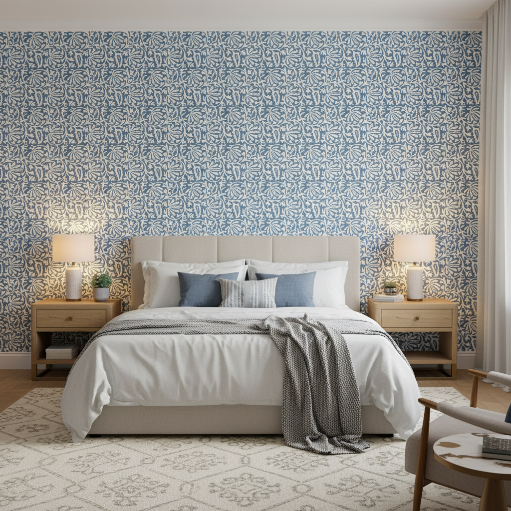 Laine Print - Bluebell Blue By Lee Jofa | Westport | Botanical & Floral Multipurpose Print - Bedroom Room Setting