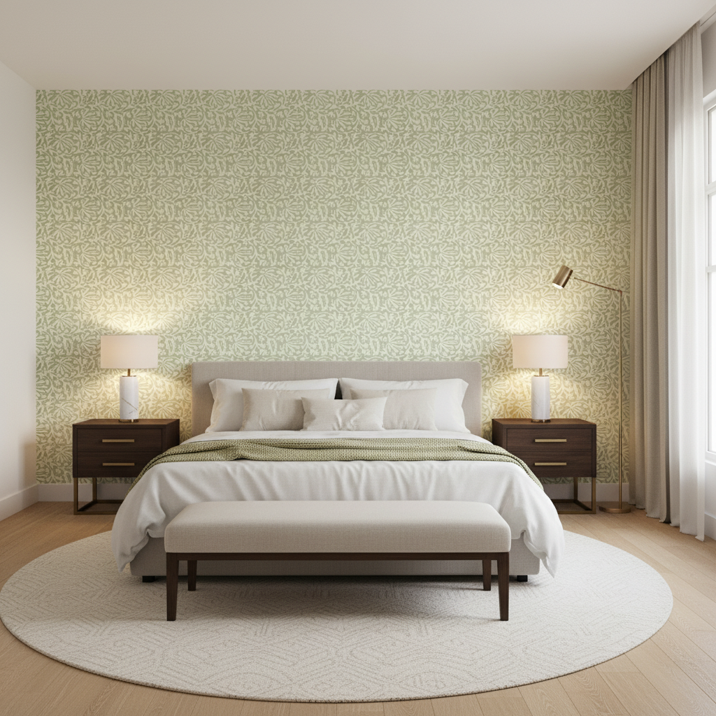 Laine Print - Mist Green By Lee Jofa | Westport | Botanical & Floral Multipurpose Print - Bedroom Room Setting