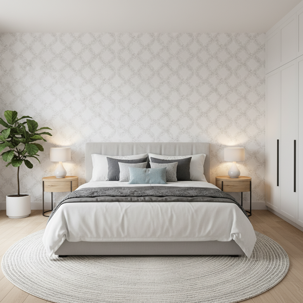 Leaf Trellis - Celadon Light Green By Lee Jofa | Paolo Moschino Fabrics |Botanical & Floral Lattice/Scrollwork Multipurpose Print - Bedroom Room Setting