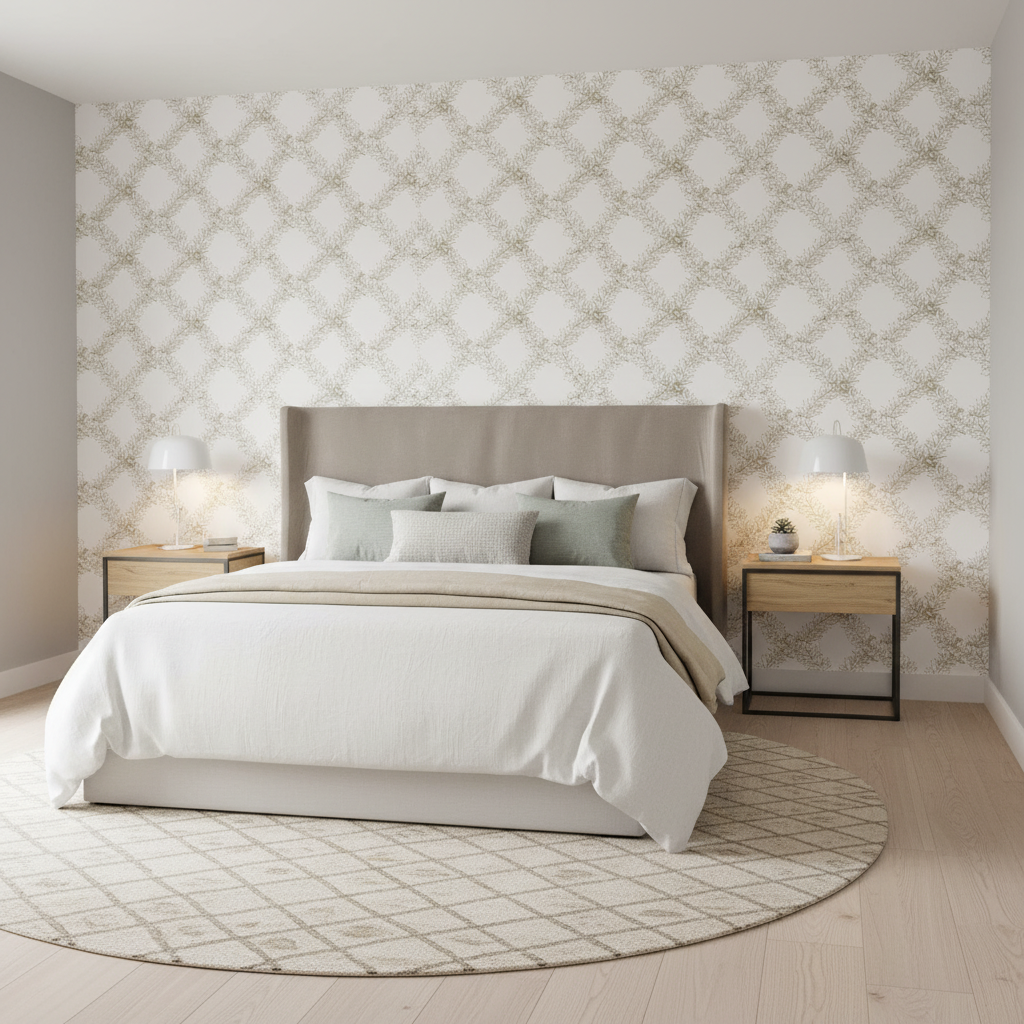 Leaf Trellis - Sage Green By Lee Jofa | Paolo Moschino Fabrics |Botanical & Floral Lattice/Scrollwork Multipurpose Print - Bedroom Room Setting