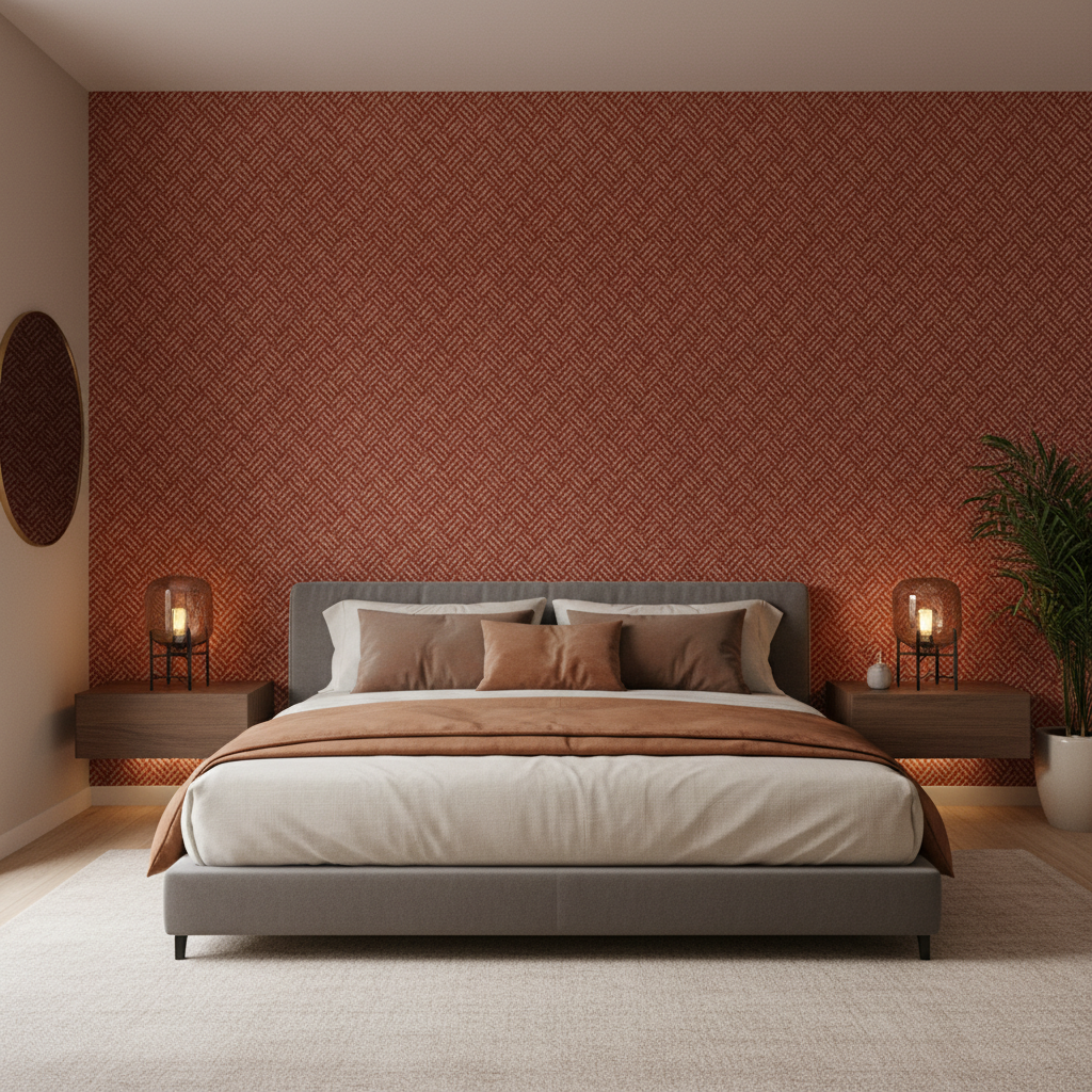 Leon Weave - Brick Burgundy/Red By Lee Jofa | Triana Weaves |Geometric  Upholstery Chenille - Bedroom Room Setting