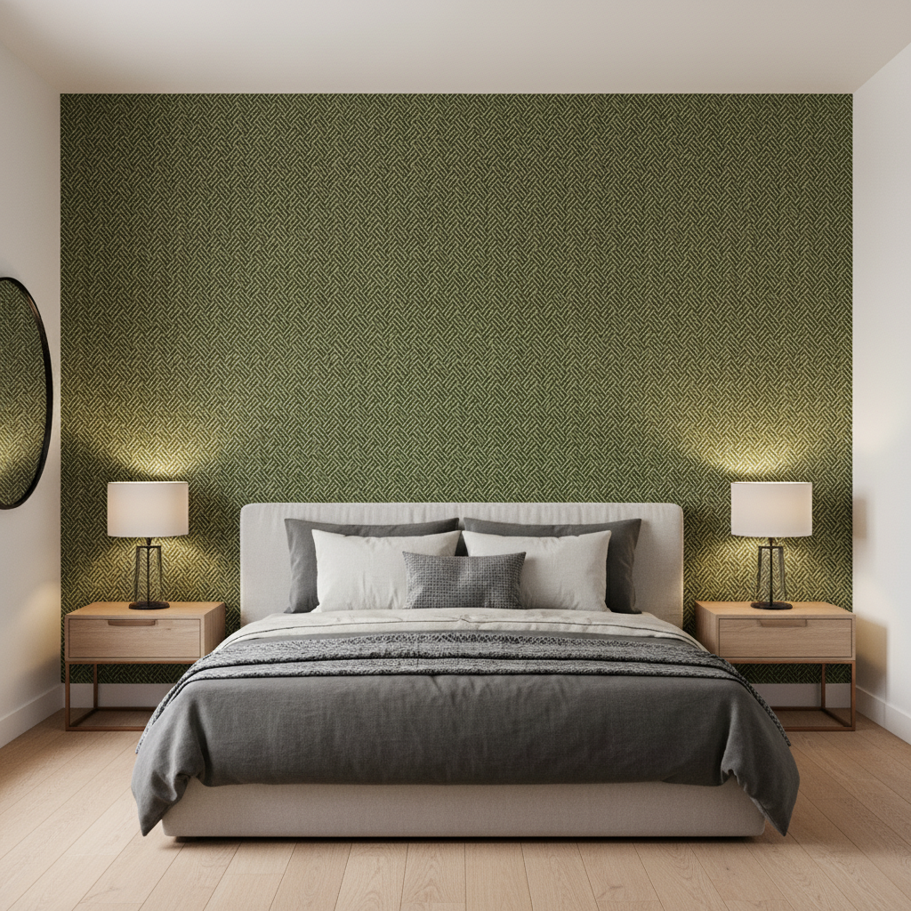 Leon Weave - Hunter Green By Lee Jofa | Triana Weaves |Geometric  Upholstery Chenille - Bedroom Room Setting