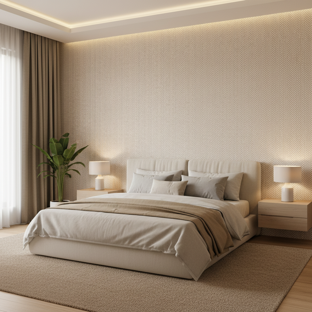 Leon Weave - Sand Beige By Lee Jofa | Triana Weaves |Geometric  Upholstery Chenille - Bedroom Room Setting