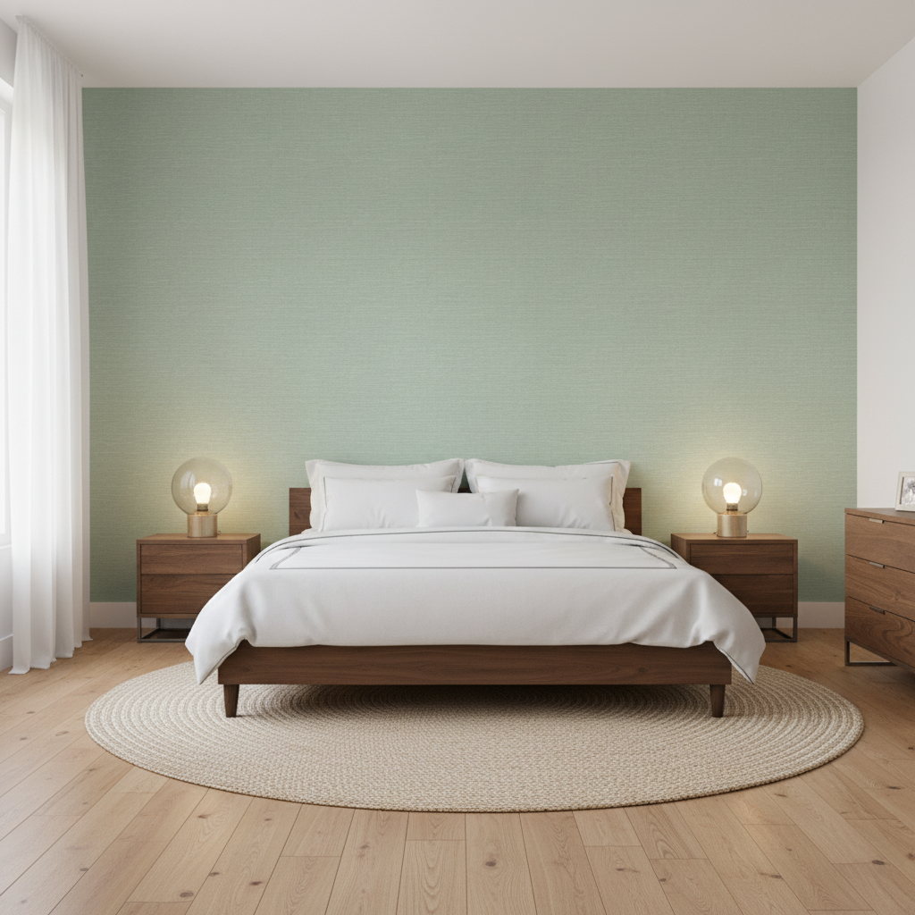 Leuven - Celadon Light Green By Lee Jofa | Paolo Moschino Fabrics |Solid Texture Upholstery - Bedroom Room Setting