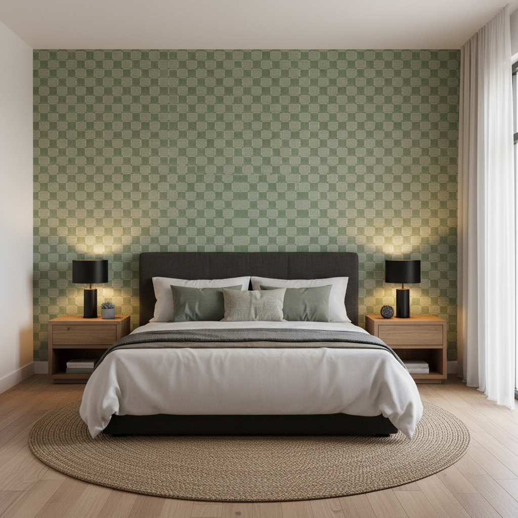 Levens Velvet - Aqua  By Lee Jofa | Harlington Velvets |Modern Plaid / Check Upholstery Velvet - Bedroom Room Setting