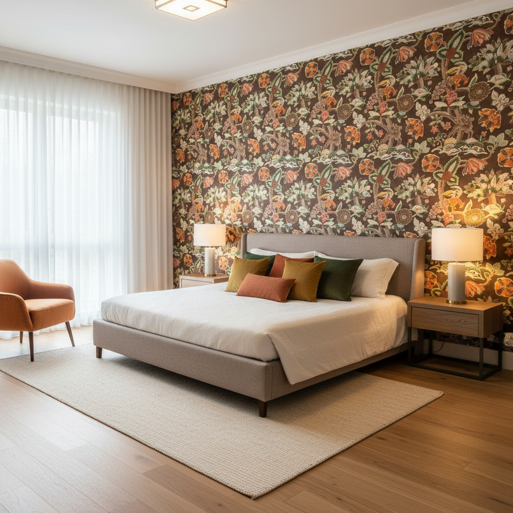 Leyland Print - Tobacco Multi By Lee Jofa | Lodge Ii Prints |Botanical & Floral Flora & Fauna Multipurpose Print - Bedroom Room Setting