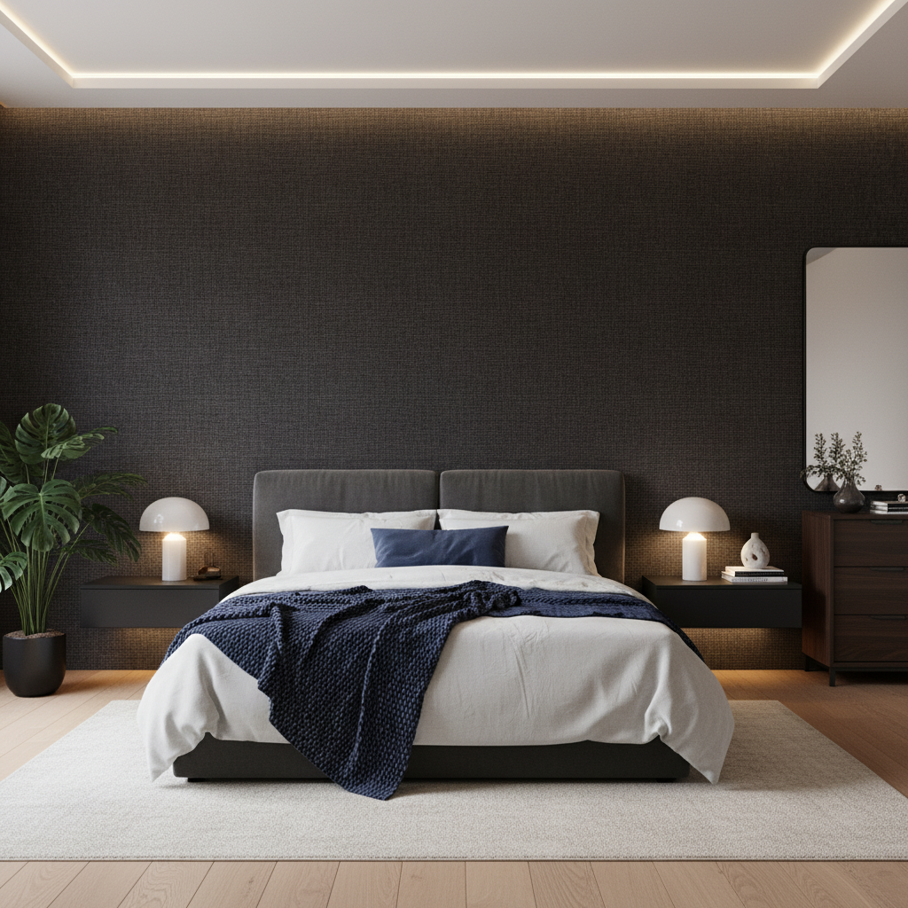 Lille Linen -  Coffee Bean Brown By Lee Jofa | Perfect Plains | Solid Multipurpose - Bedroom Room Setting
