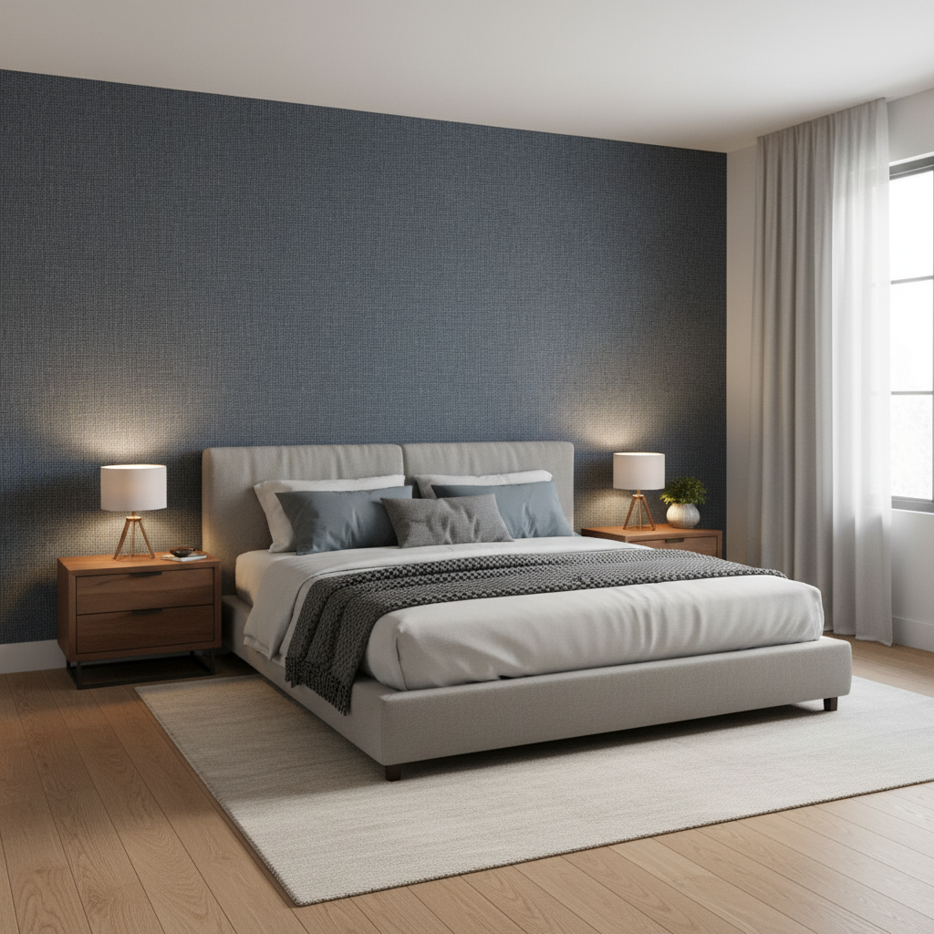 Lille Linen - Midgnight Dark Blue By Lee Jofa | Gis | Solid Multipurpose - Bedroom Room Setting