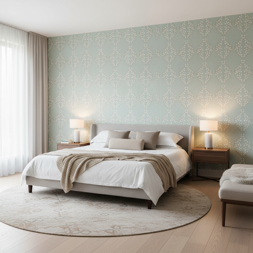 Lillie Embroidery - Aqua Teal By Lee Jofa | Summerland |Botanical & Floral Lattice/Scrollwork Drapery Embroidery - Bedroom Room Setting