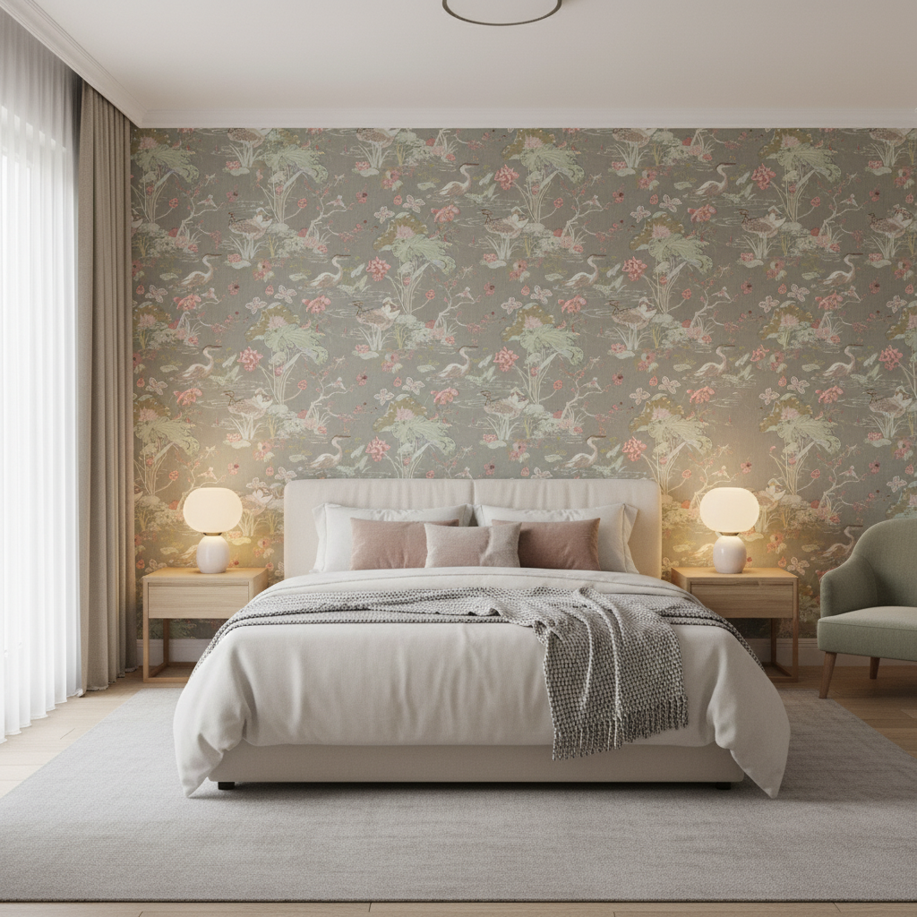 Luzon Print - Fawn Multi By Lee Jofa | Mindoro |Botanical & Floral Animal/Insects Multipurpose Print - Bedroom Room Setting