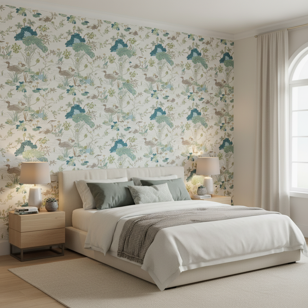 Luzon Print - Jade Multi By Lee Jofa | Mindoro |Botanical & Floral Animal/Insects Multipurpose Print - Bedroom Room Setting