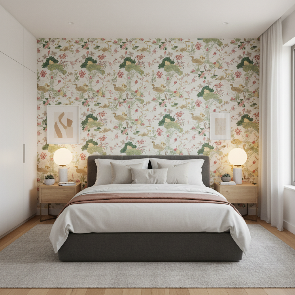 Luzon Print - Spring Multi By Lee Jofa | Mindoro |Botanical & Floral Animal/Insects Multipurpose Print - Bedroom Room Setting