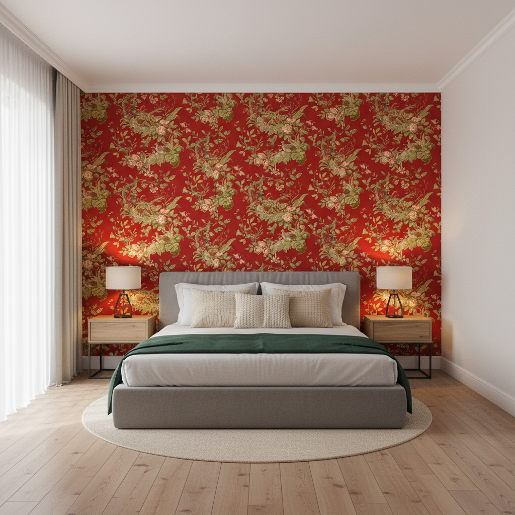 Lyndhurst - Currant Burgundy/Red By Lee Jofa | Royal Oak Anniversary |Botanical & Floral Flora & Fauna Multipurpose Print - Bedroom Room Setting