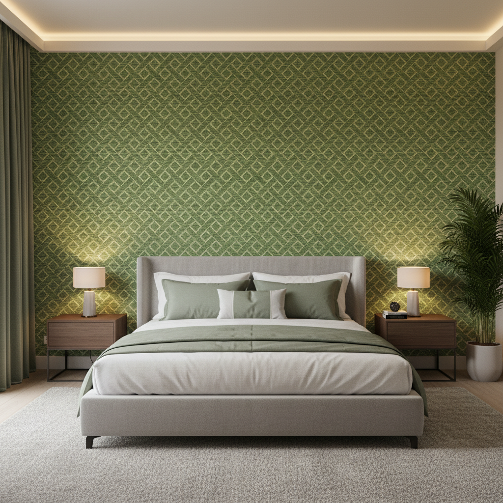 Maldon Weave - Aloe Green By Lee Jofa | Linford Weaves | Diamond Upholstery - Bedroom Room Setting
