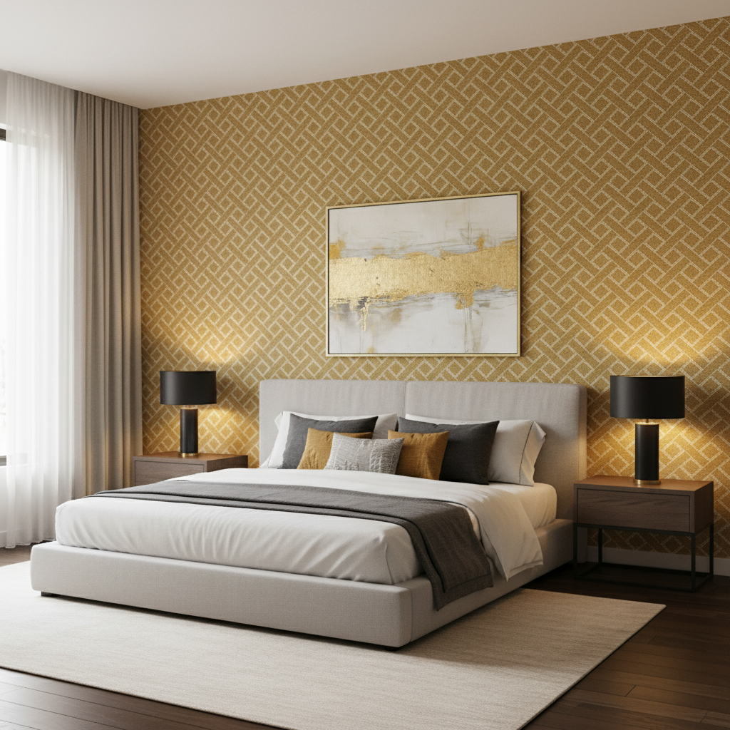 Maldon Weave - Gold Gold By Lee Jofa | Linford Weaves | Diamond Upholstery - Bedroom Room Setting