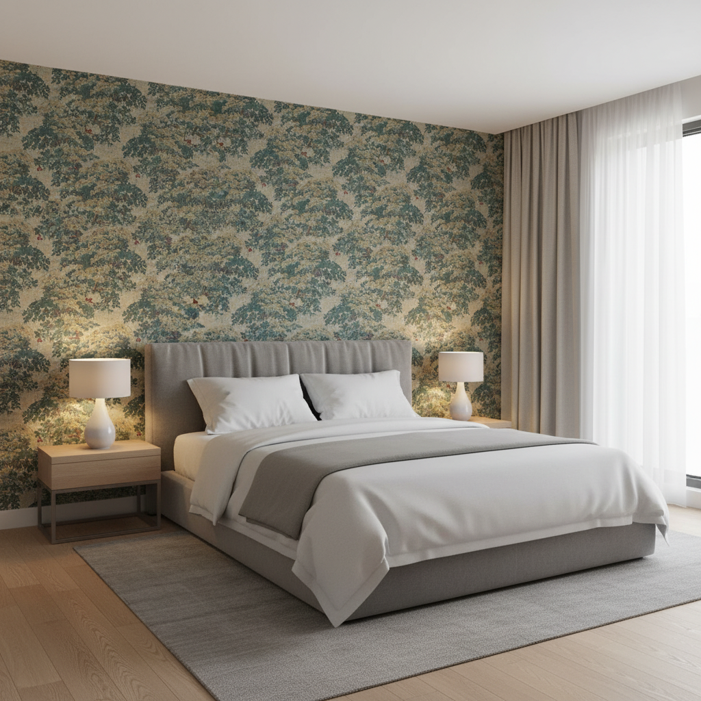 Mansfield Linen - Larkspu Beige By Lee Jofa | Royal Oak Collection |Botanical & Floral  Upholstery Tapestry - Bedroom Room Setting