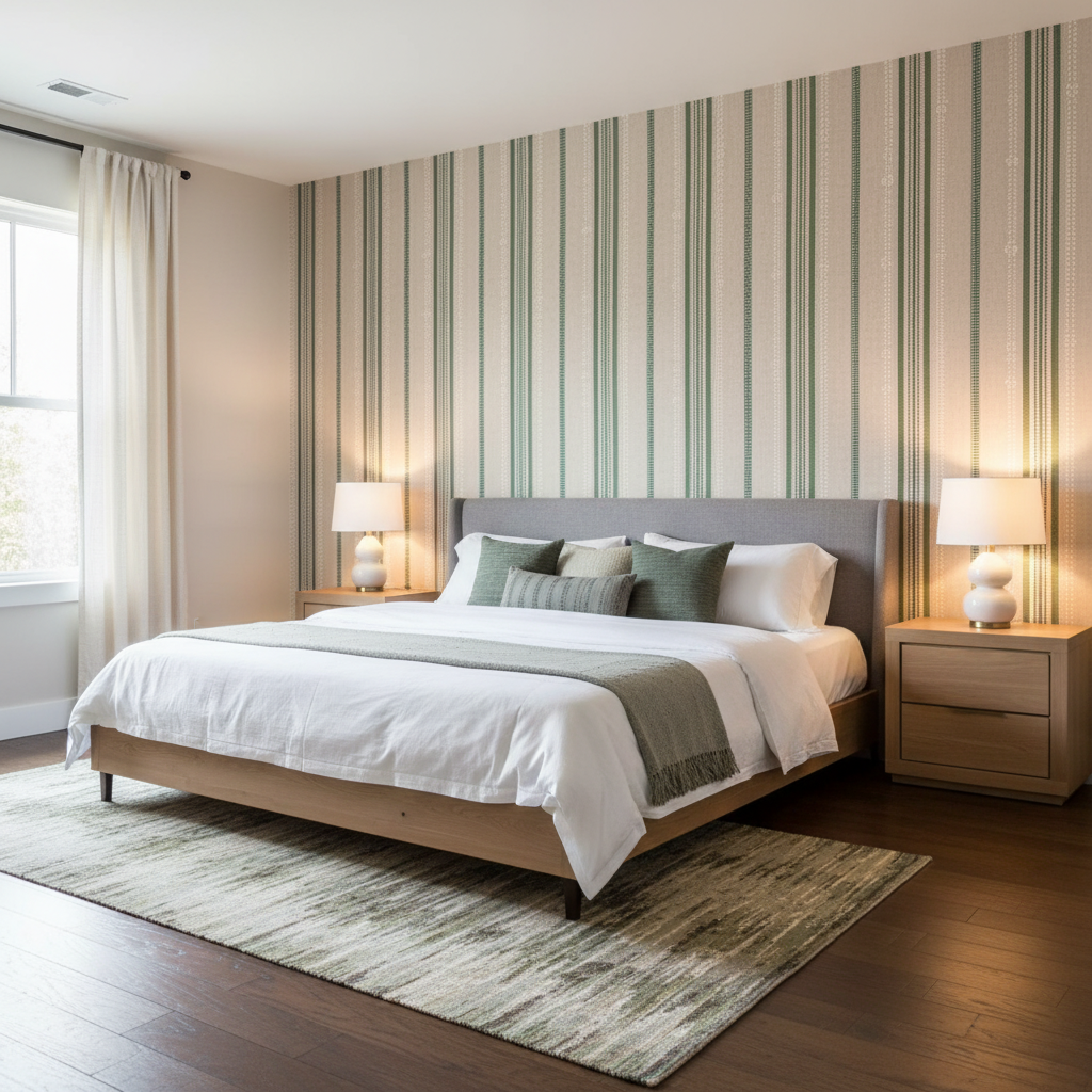 Nautique Emb - Green/Blue Green By Lee Jofa | Oscar De La Renta Iv |Global Stripes Multipurpose Embroidery - Bedroom Room Setting