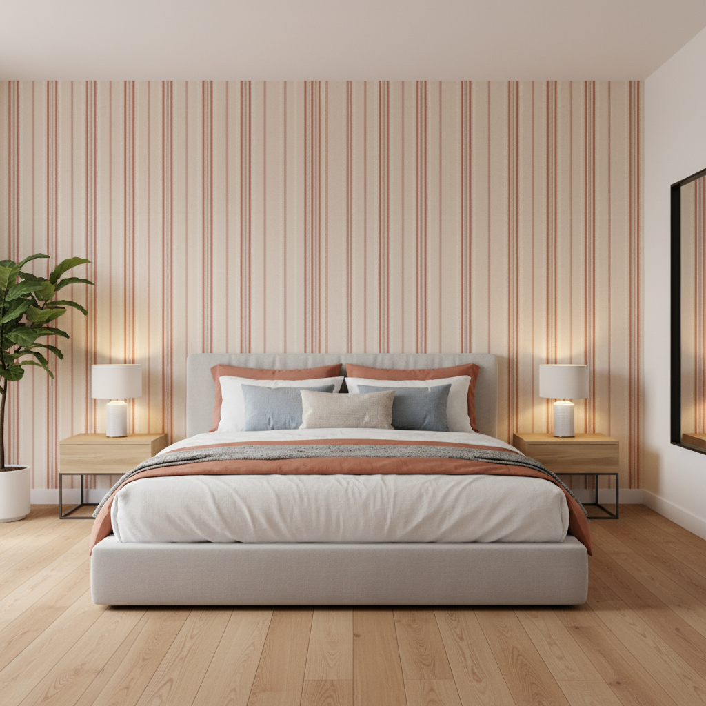 Nautique Emb - Rust/Blue Rust By Lee Jofa | Oscar De La Renta Iv |Global Stripes Multipurpose Embroidery - Bedroom Room Setting