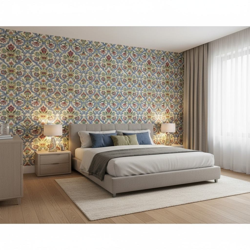 New Sevilla - Multi Blue By Lee Jofa |  | Medallion / Suzani / Persian Multipurpose Print - Bedroom Room Setting