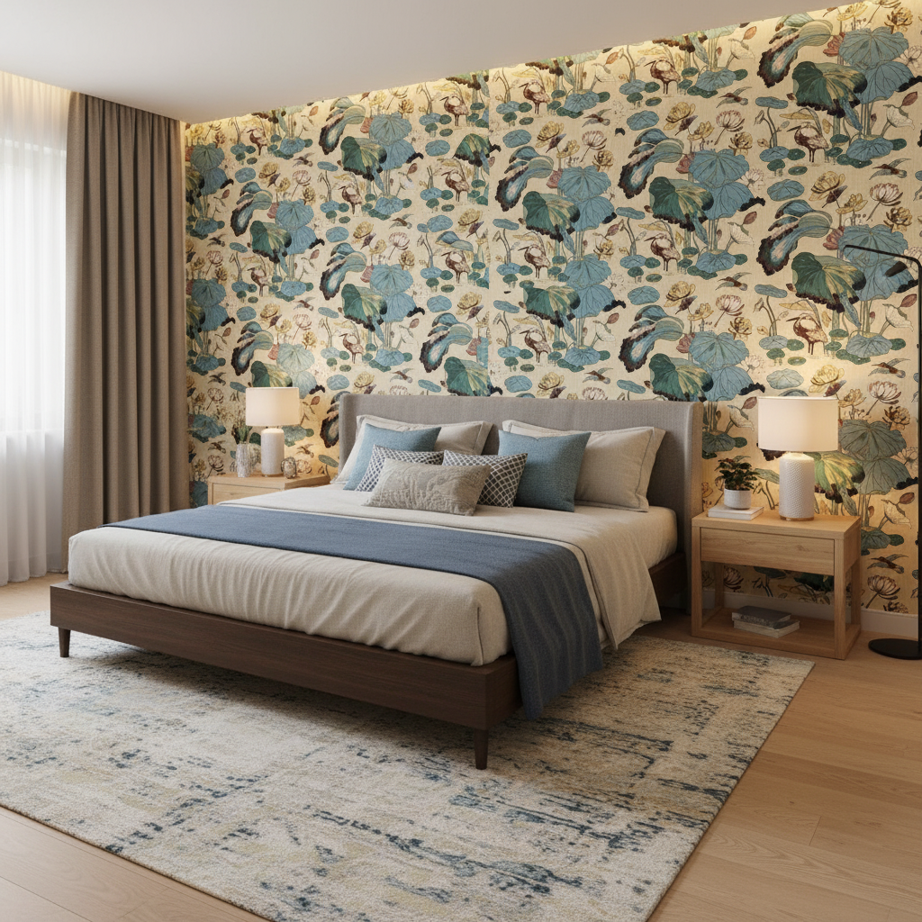 Nympheus Print - Straw  By Lee Jofa | Perennia |  Multipurpose Print - Bedroom Room Setting