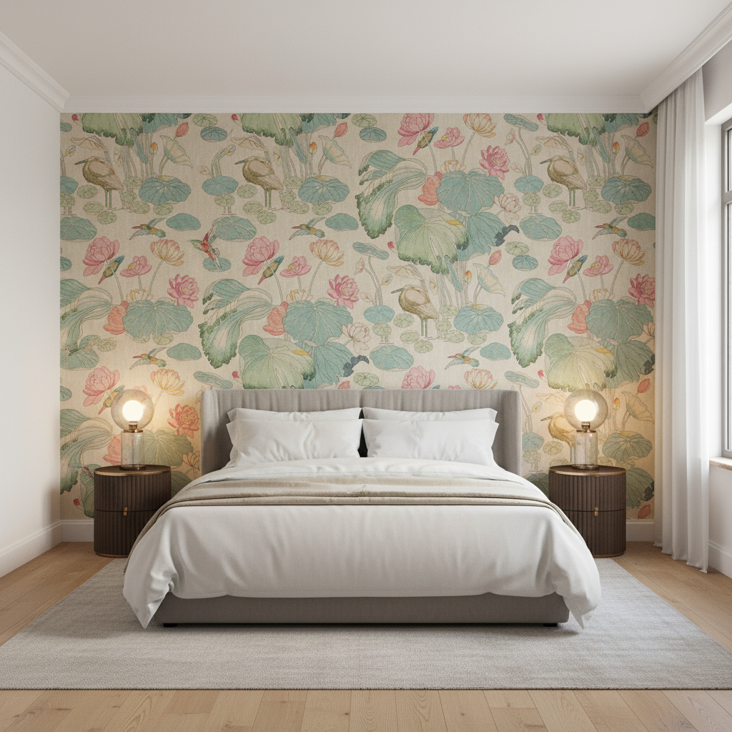 Nympheus Twill - Pink/Teal Multi By Lee Jofa |  |Botanical & Floral Flora & Fauna Multipurpose Print - Bedroom Room Setting