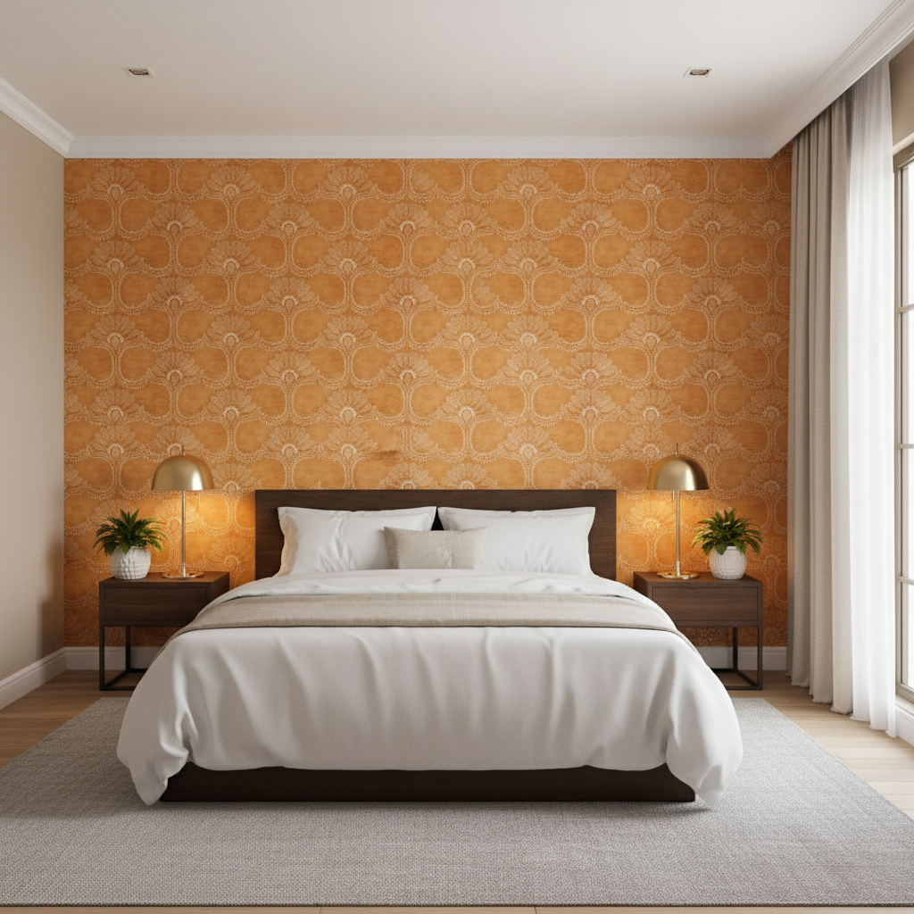 Odessa - Orange Orange By Lee Jofa | Paolo Moschino Fabrics |Botanical & Floral Lattice/Scrollwork Multipurpose Print - Bedroom Room Setting