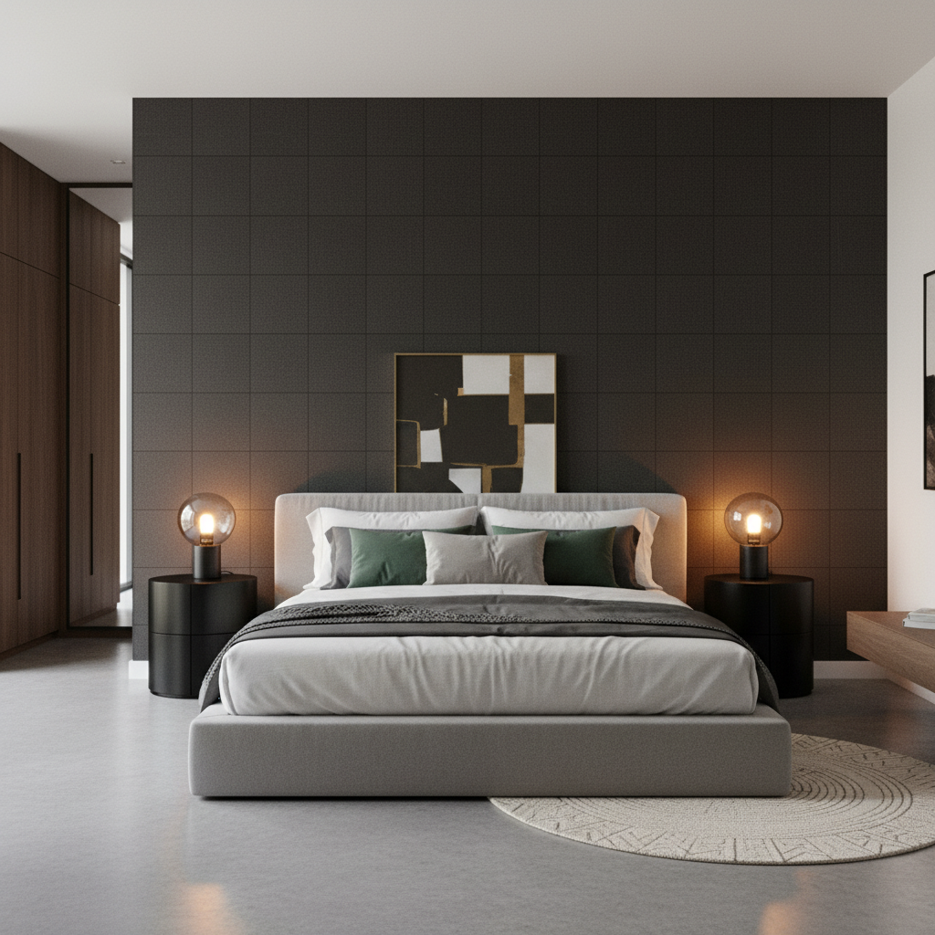 Oxford Velvet - Anthracite Charcoal By Lee Jofa |  |Solid Texture Upholstery Velvet - Bedroom Room Setting