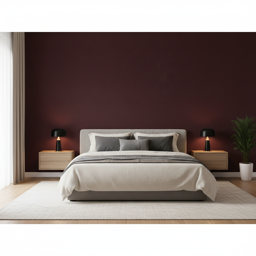 Oxford Velvet - Merlot Burgundy By Lee Jofa |  |Solid Texture Upholstery Velvet - Bedroom Room Setting