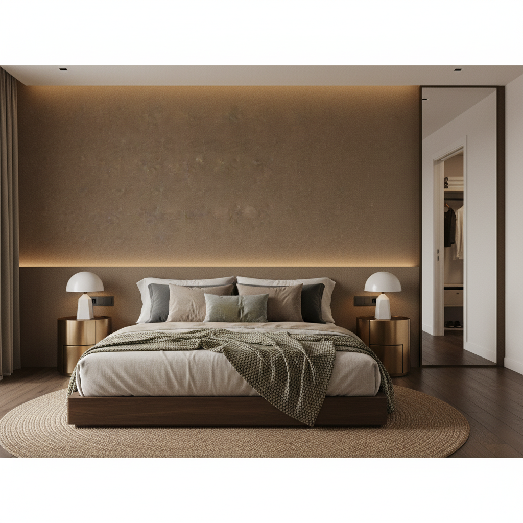 Oxford Velvet - Mocha Taupe By Lee Jofa |  |Solid Texture Upholstery Velvet - Bedroom Room Setting