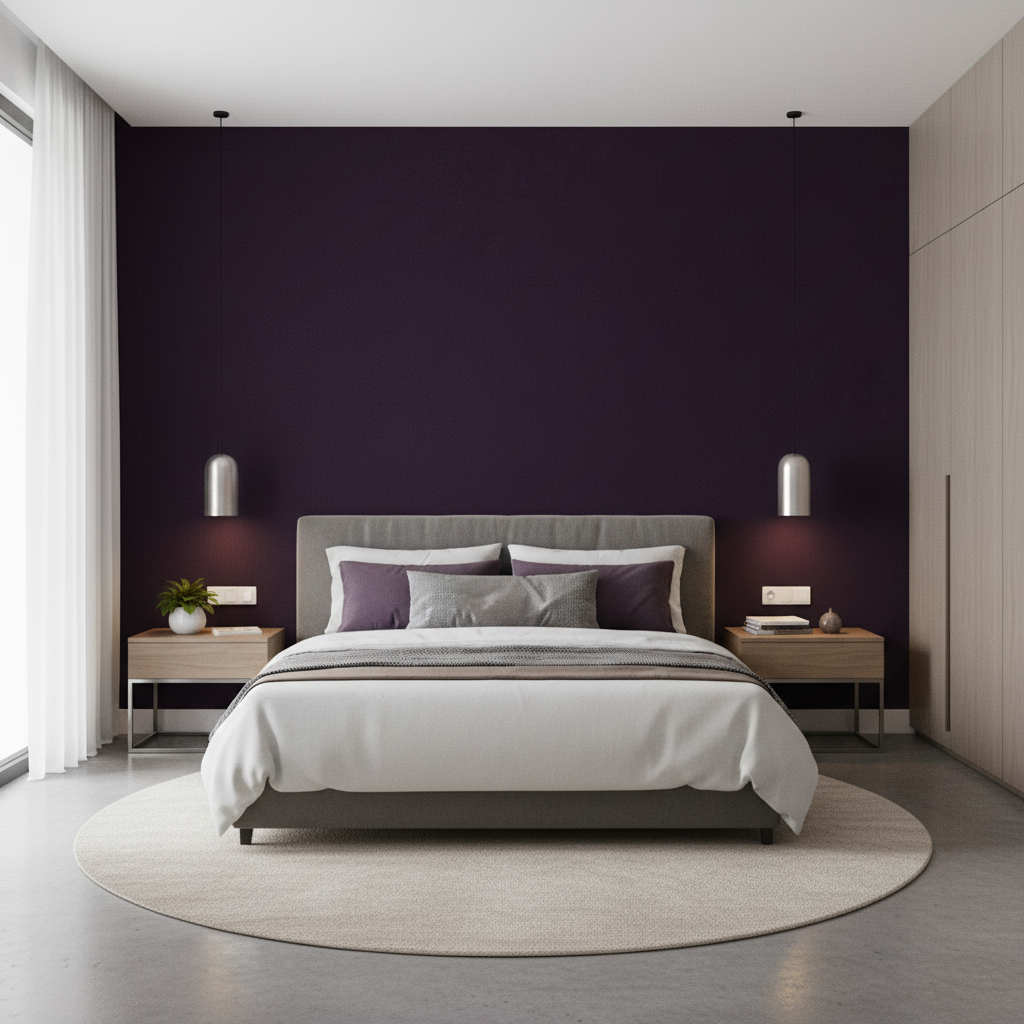Oxford Velvet - Plum Plum By Lee Jofa |  |Solid Texture Upholstery Velvet - Bedroom Room Setting