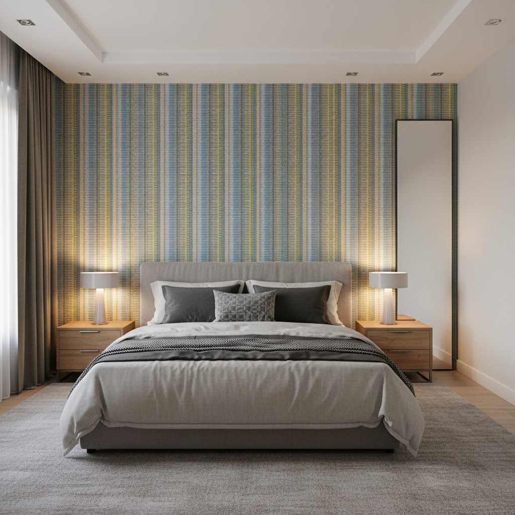Picket - Multi/Lakeland Turquoise By Lee Jofa | Carrier And Company | Geometric Upholstery Velvet - Bedroom Room Setting