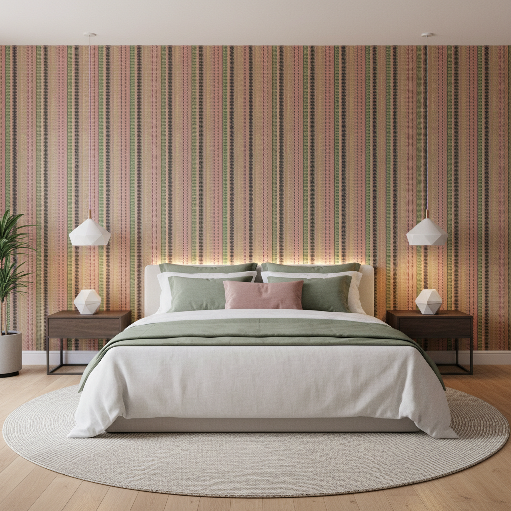 Picket - Multi/Plum Multi By Lee Jofa | Carrier And Company | Geometric Upholstery Velvet - Bedroom Room Setting