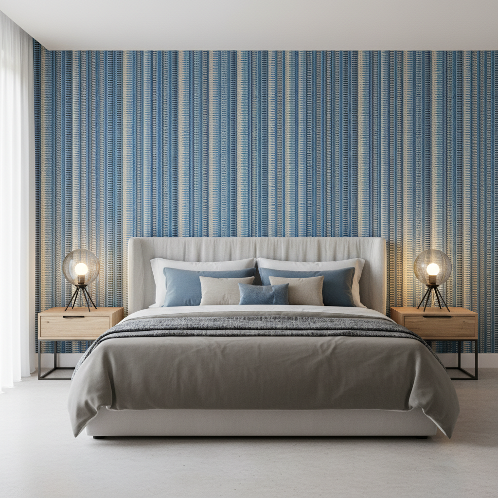 Picket - Night Sky Blue By Lee Jofa | Carrier And Company | Geometric Upholstery Velvet - Bedroom Room Setting
