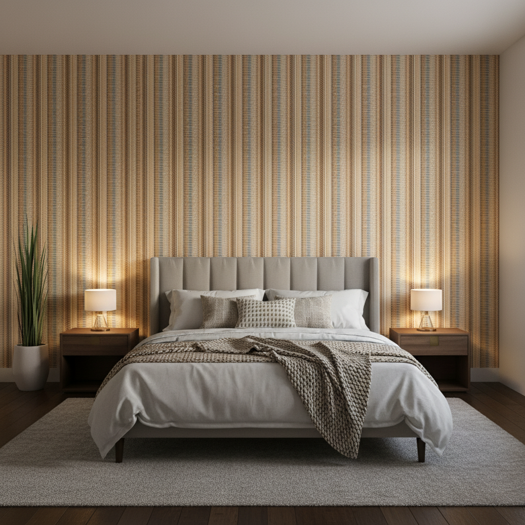 Picket - Stone Beige By Lee Jofa | Carrier And Company | Geometric Upholstery Velvet - Bedroom Room Setting