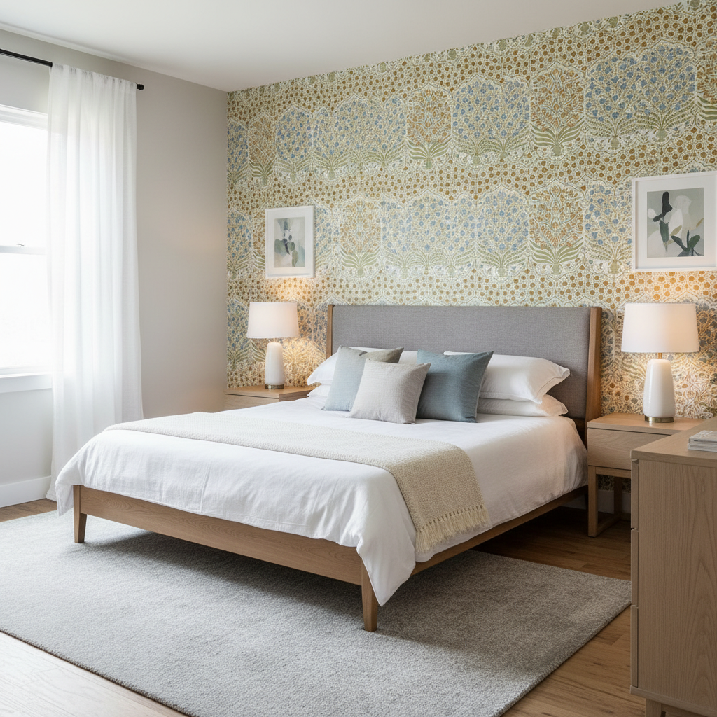 Sameera - Sapphire/Gold Multi By Lee Jofa | Oscar De La Renta Iii |Botanical & Floral Global Multipurpose Print - Bedroom Room Setting
